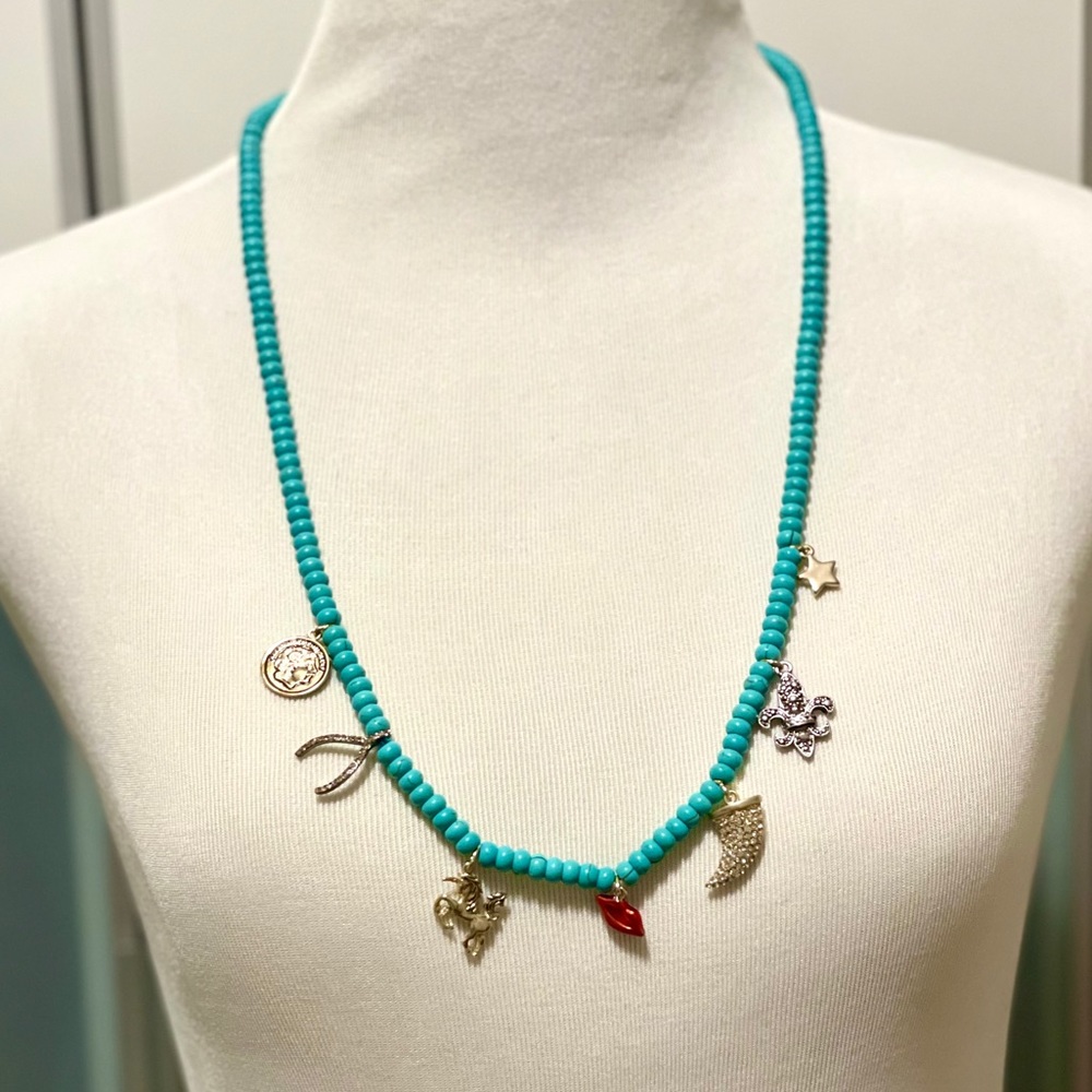 Rachel Roy blue crystal charm beaded necklace